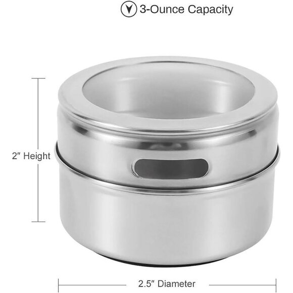 12 Magnetic Spice Jars Silver Steel w/ Sift Pour Lids + 120 Labels Organizer - Picture 4 of 6